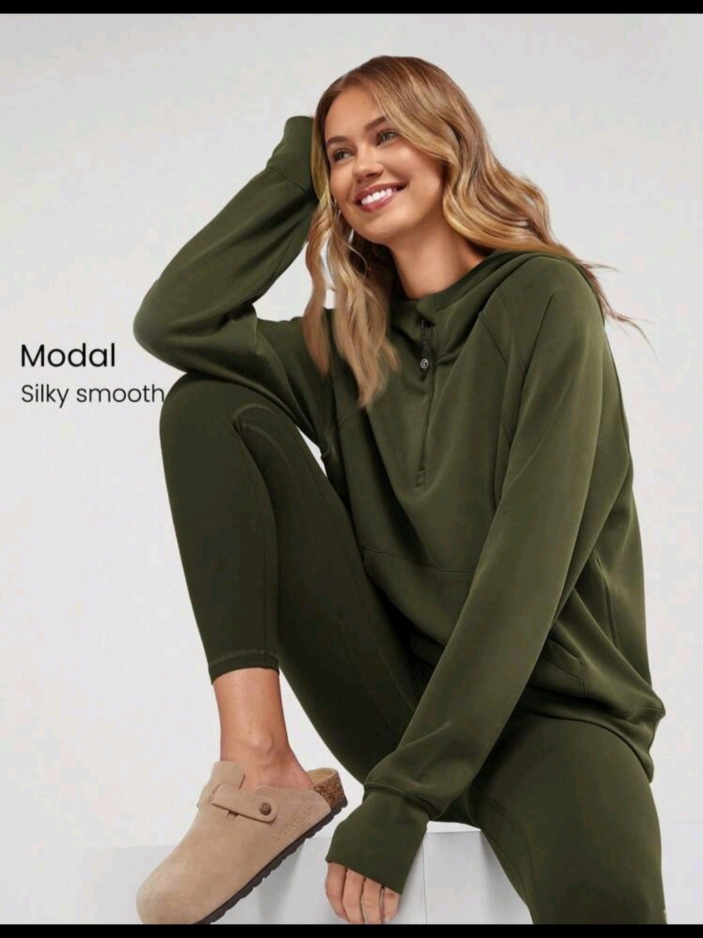 Olive Green Modal Hoodie Two Piece Set
